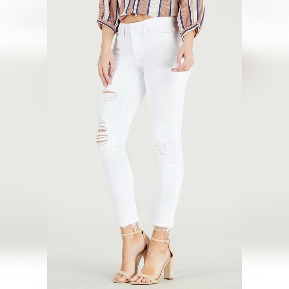 Judy Blue Denim - Judy Blue NWT White Mid Rise Destroyed Hem Cropped Stright plus size 16w Jeans